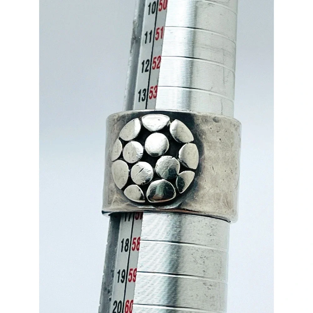 Wide Band Sterling Silver Hammered Ring Circle Pebbles Just Be 925 Size 7 - 7.5